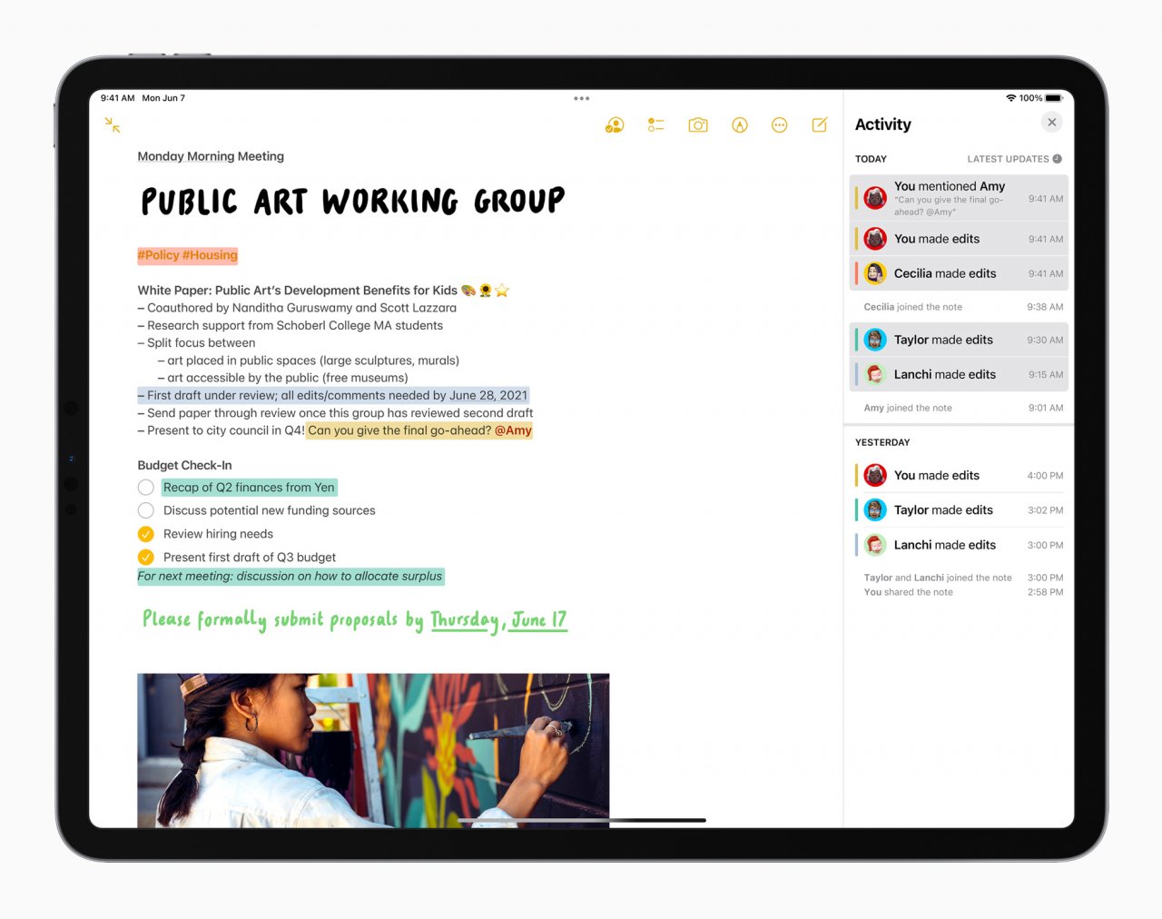 [08/06/2021] Apple iPadPro iPadOS15 Notes ActivityStream mentions tags 060721