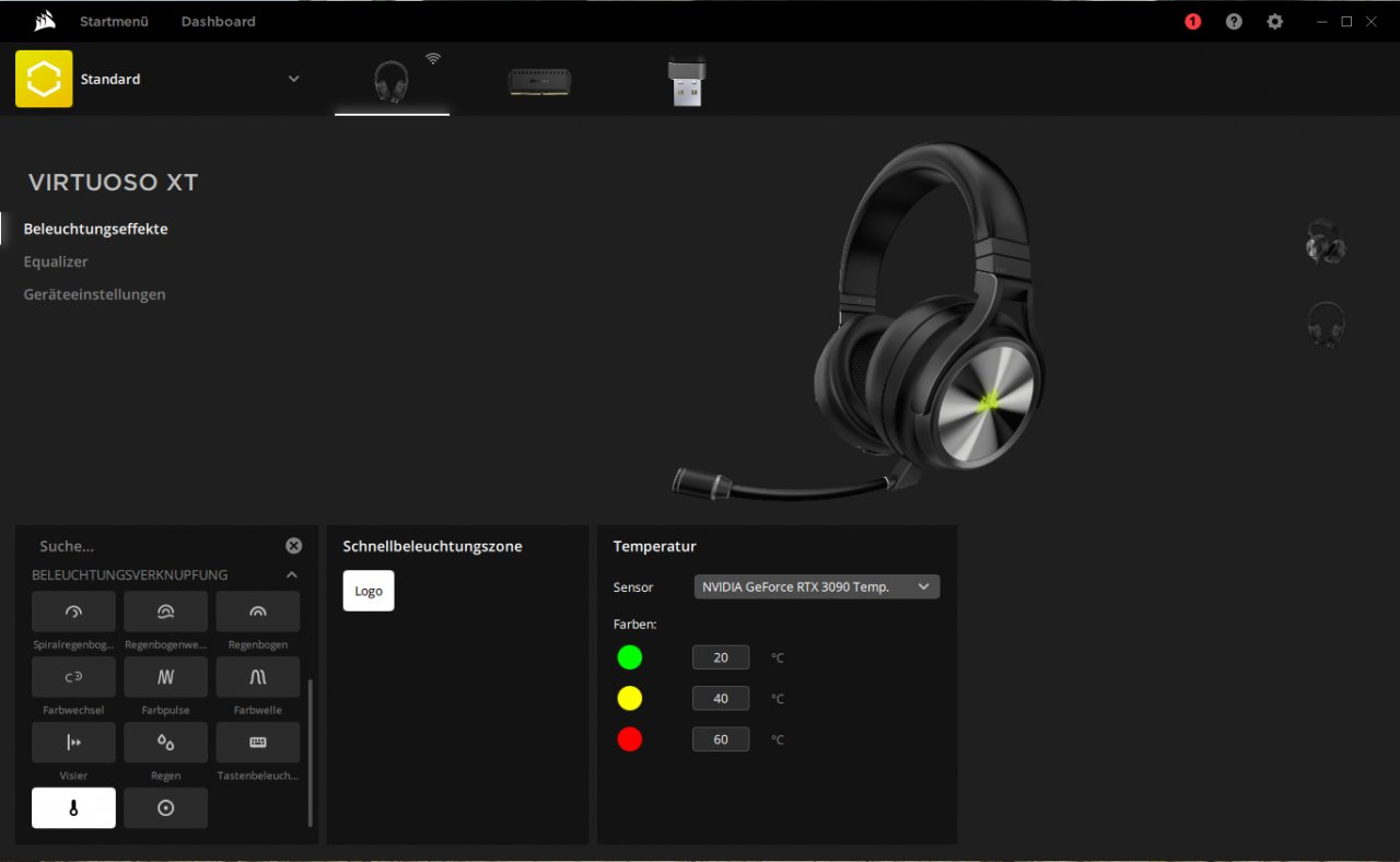 Corasir Virtuoso RGB Wireless - iCue4-Software - Beleuchtungseffekte