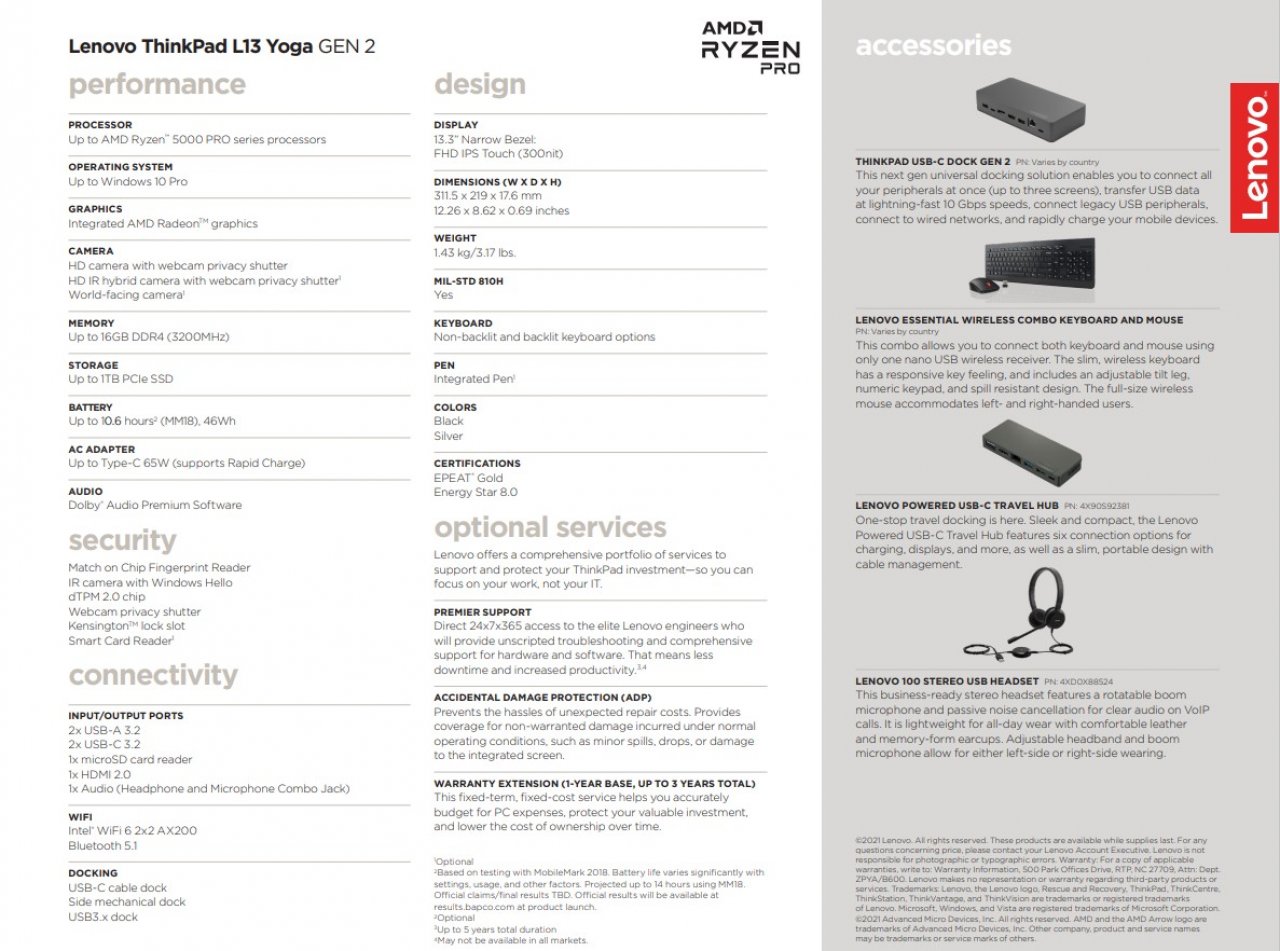 [23/06/2021] Datenblatt Lenovo Thinkpad L13 Yoga Gen 2 AMD Ryzen Prozessor