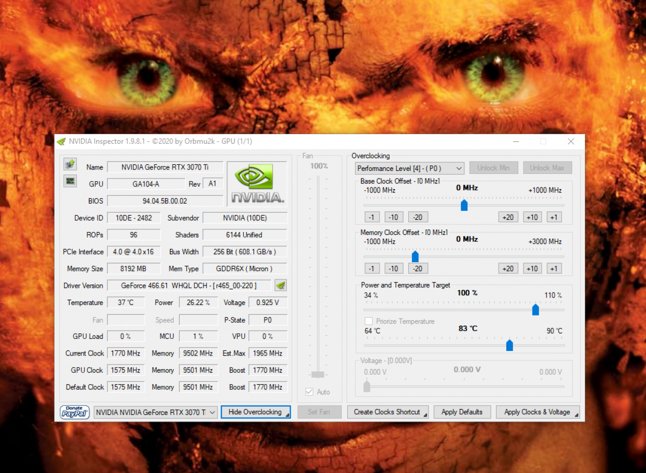 [07/06/2021] Nvidia Geforce RTX 3070 Ti Founders Edition: Nvidia Inspector Overview