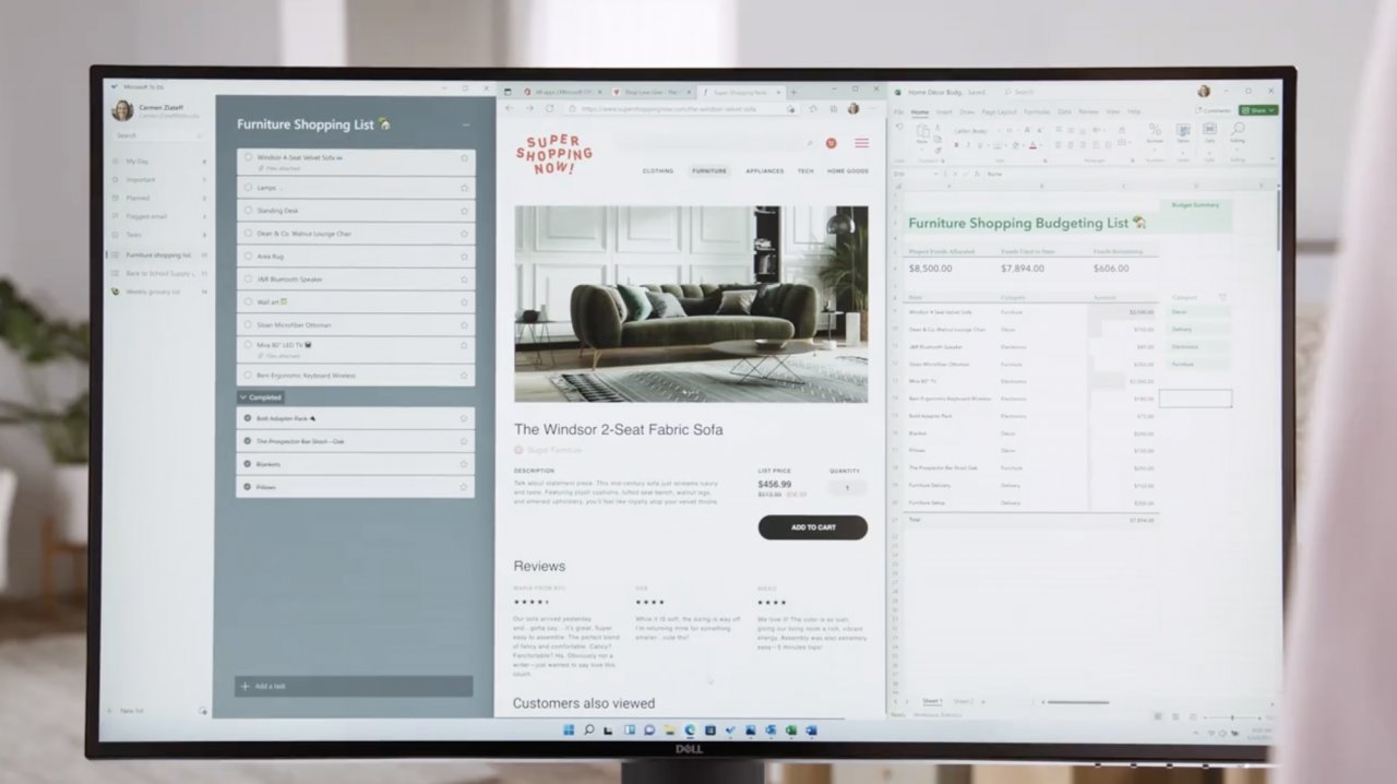 [24/06/2021] Snap-Assist in Windows 11 erlaubt es, drei oder mehr Fenster parallel auf einem Bildschirm anzuzeigen.