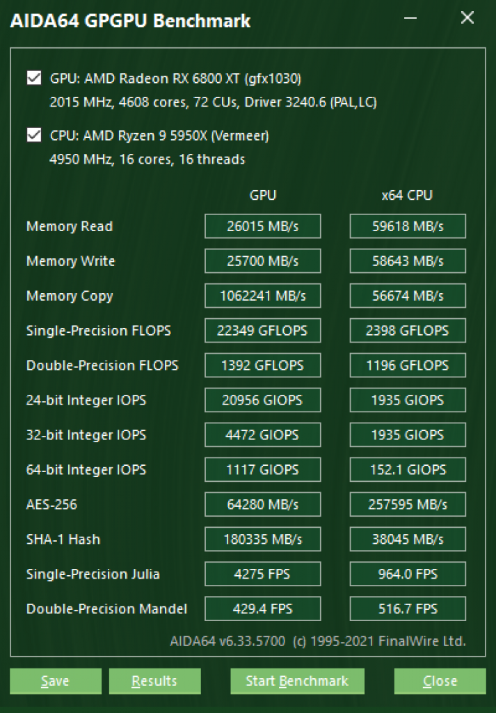 [13/07/2021] AIDA64 GPGPU Benchmark AMD Radeon RX 6800 XT