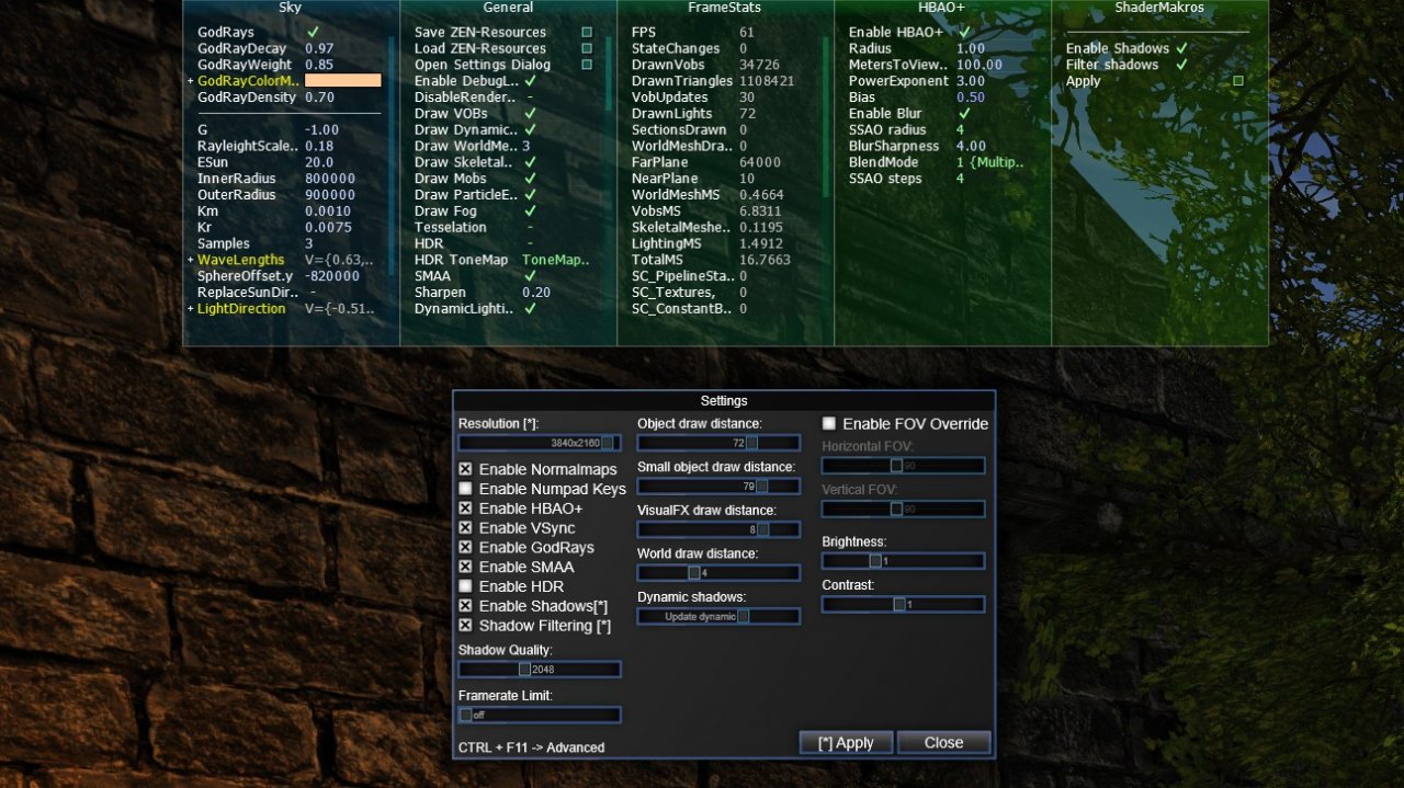 [09/07/2021] Die Standardeinstellungen des DirectX11-Renderers sind üblicherweise ideal. Wer entsprechenden Voraussetzungen mitbringt, kann sich auch an höheren Werten versuchen. Das obere Menü in grün ist die erweiterte, komplexe Variante des unten zusehenden Standard-Menüs (F11).