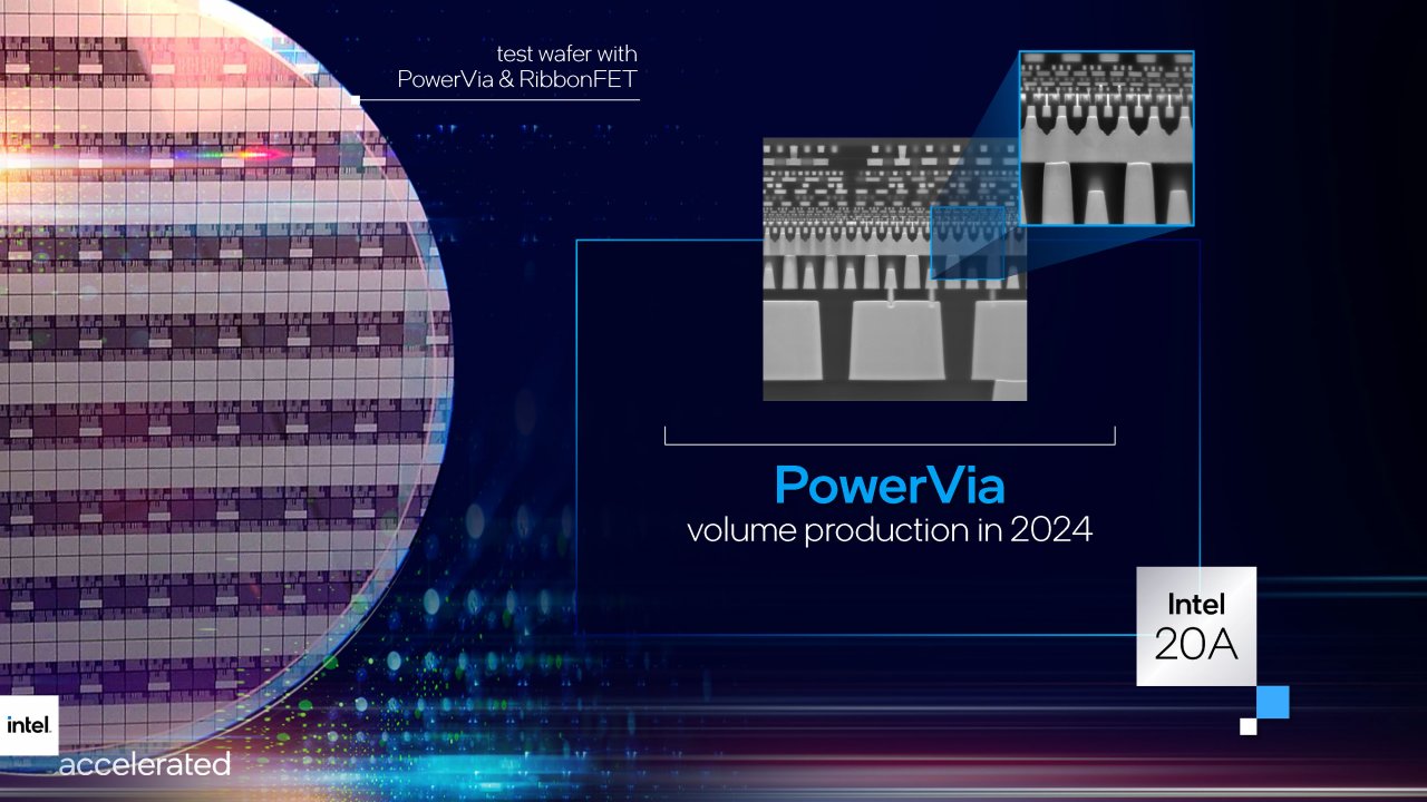 [27/07/2021] Intel Accelerated 2021 presentation Seite 28 Auch auf Nachfrage wollte Intel konnte Intel nicht sagen, wo in dieser TEM-Aufnahme zwischen den Stromleitungen (unten) und den Datenleitungen (oben) genau die hauchdünne Transistorschicht und vor allem die winzigen Nano-TSVs für deren Stromversorgung erkennbar sein sollen.