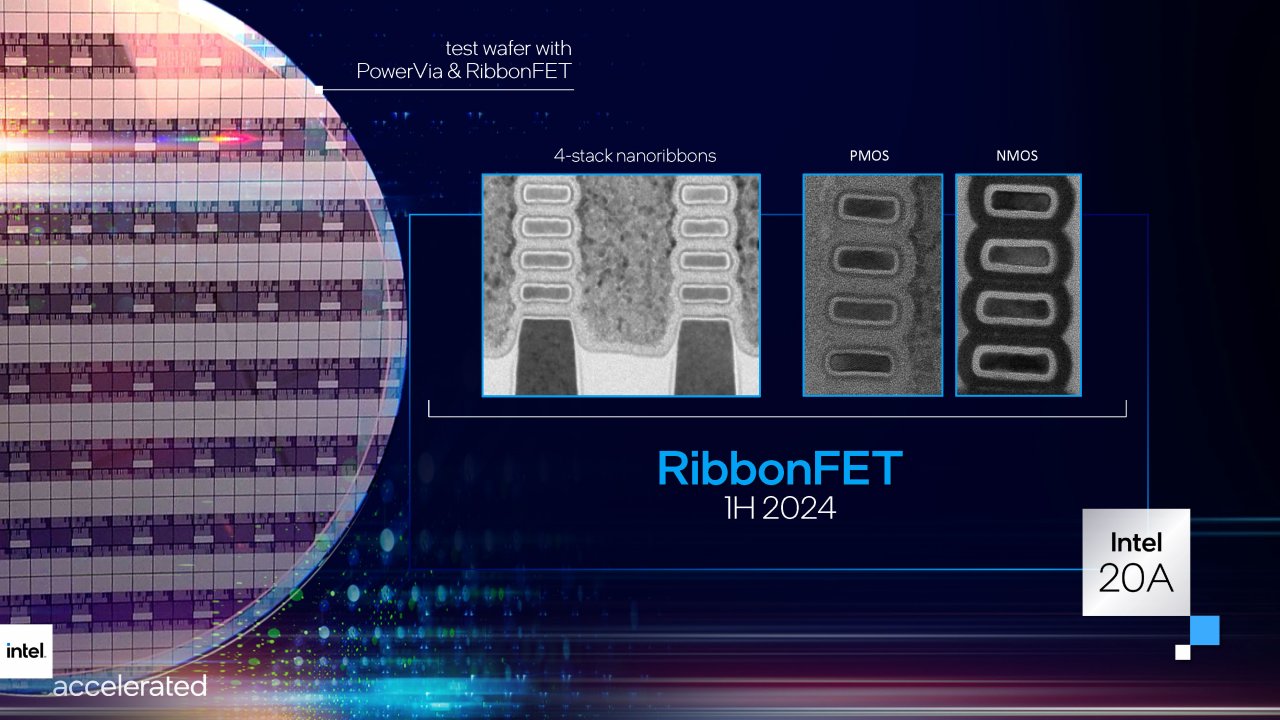 [27/07/2021] Intel Accelerated 2021 presentation Seite 30 Gate-All-Around-FETs sind im Prinzip Finnen mit seitlich geätzten Durchbrüchen, was große Anforderungen an die nur senkrecht von oben arbeitende Fertigung stellt. Vor Nanosheets/RibbonFETs werden deswegen allgemein Nanowires geringer Breite erwartet, aber Intel überspringt diesen Schritt.