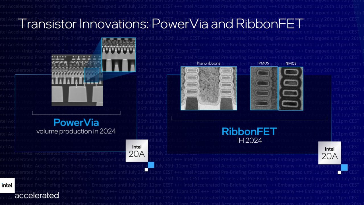 [26/07/2021] Power Vias nutzen die Silizium-Rückseite für die Stromversorgung, Details bleiben vorerst geheim. Zu Gate-All-Around-Transistoren, auch in der von Intel favorisierten Bänder-Ausführung, gibt es dagegen schon reichlich wissenschaftliche Literatur – hier stehen die Fragezeichen hinter 