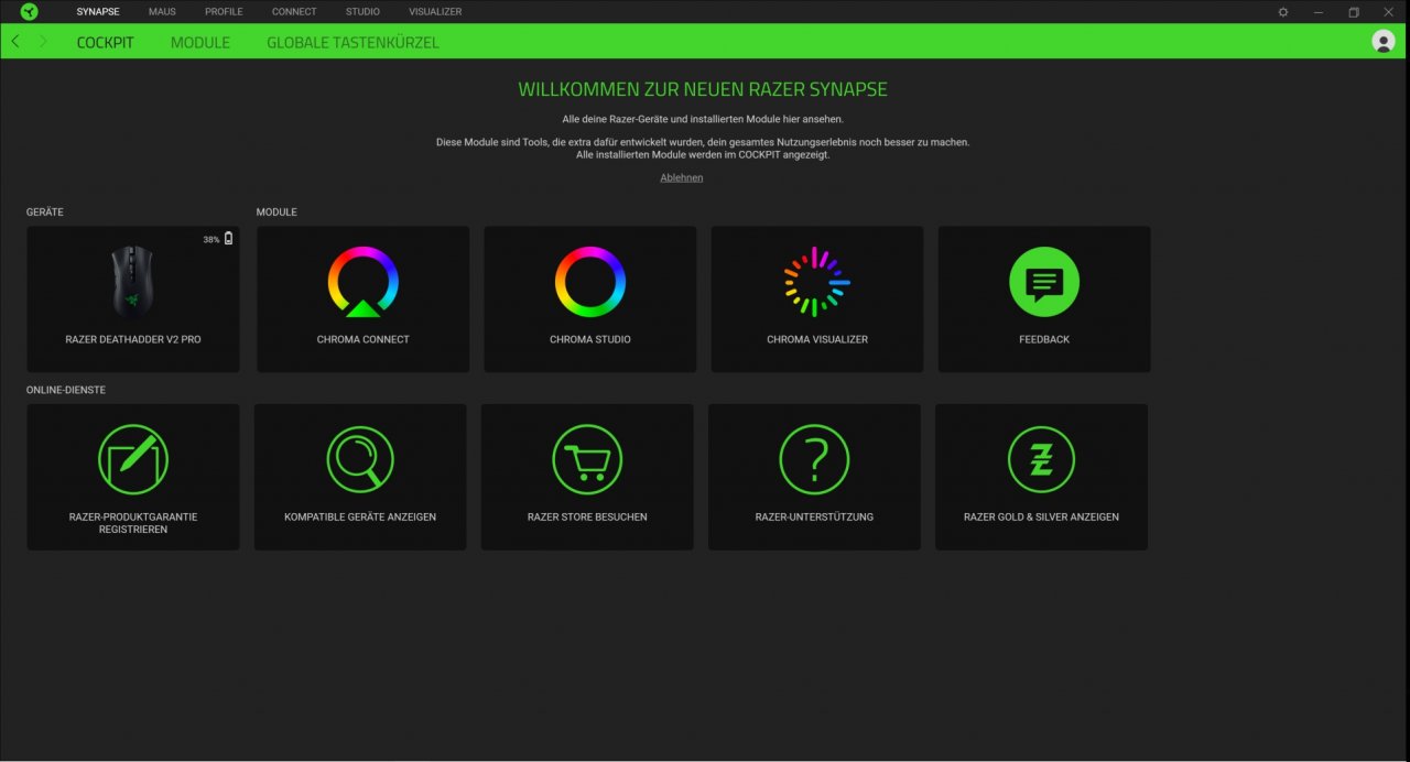 [28/07/2021] Razer Gaming Software: Startseite