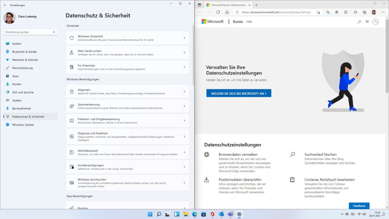 [26/07/2021] Windows 11 Datenschutz Einstellungen und Microsoft Datenschutz Dashboard