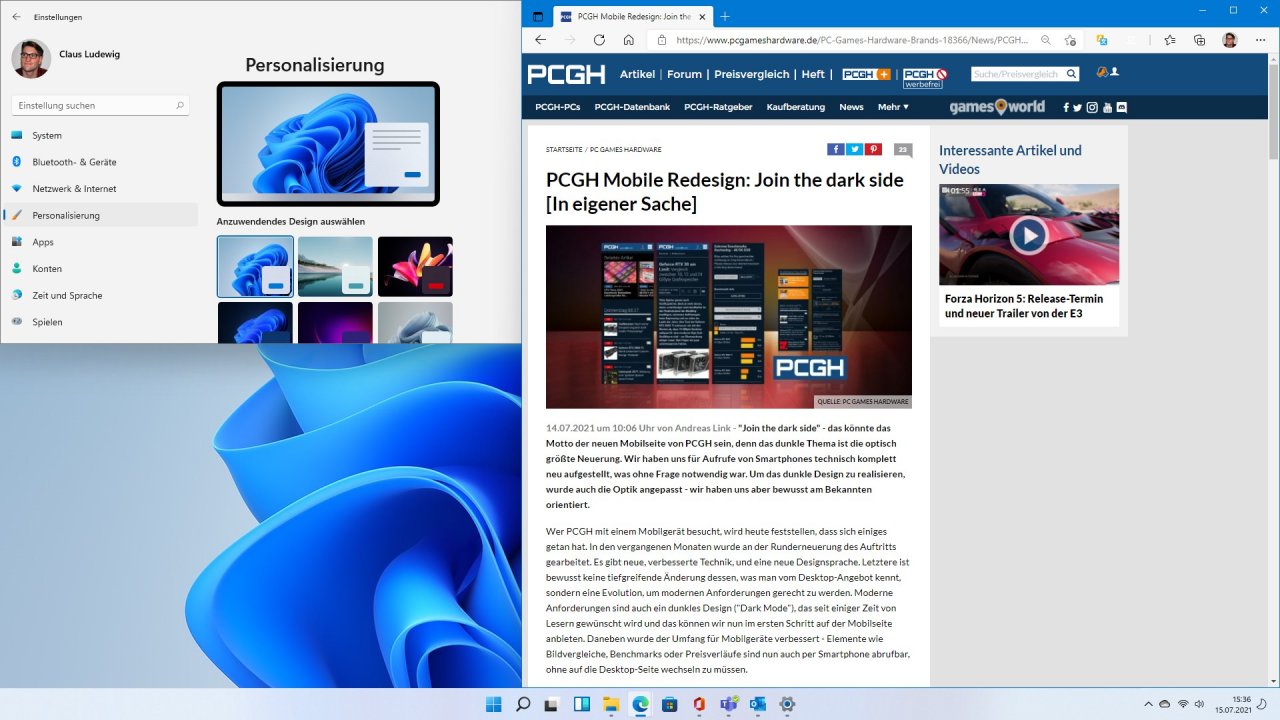 [15/07/2021] Windows 11 Design hell mit Akzentfarbe blau