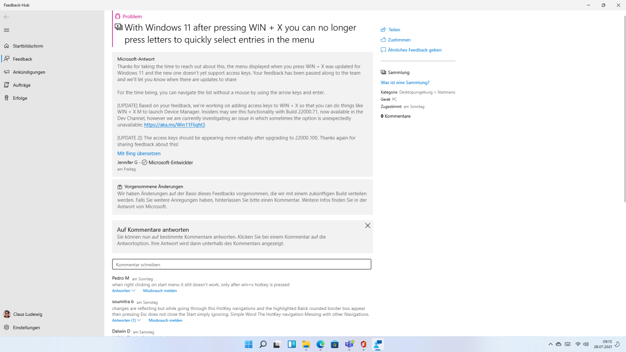 [28/07/2021] Windows 11 Feedback zum Power Menu