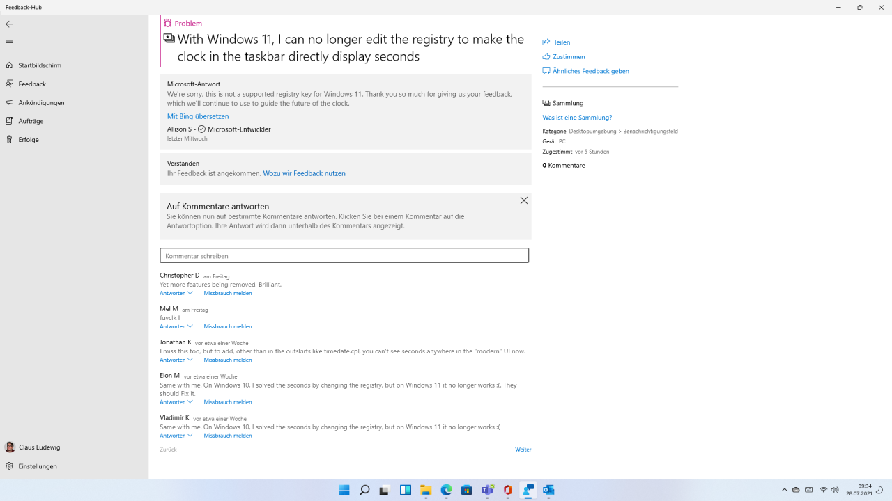 [28/07/2021] Windows 11 Feedback zur Taskleiste