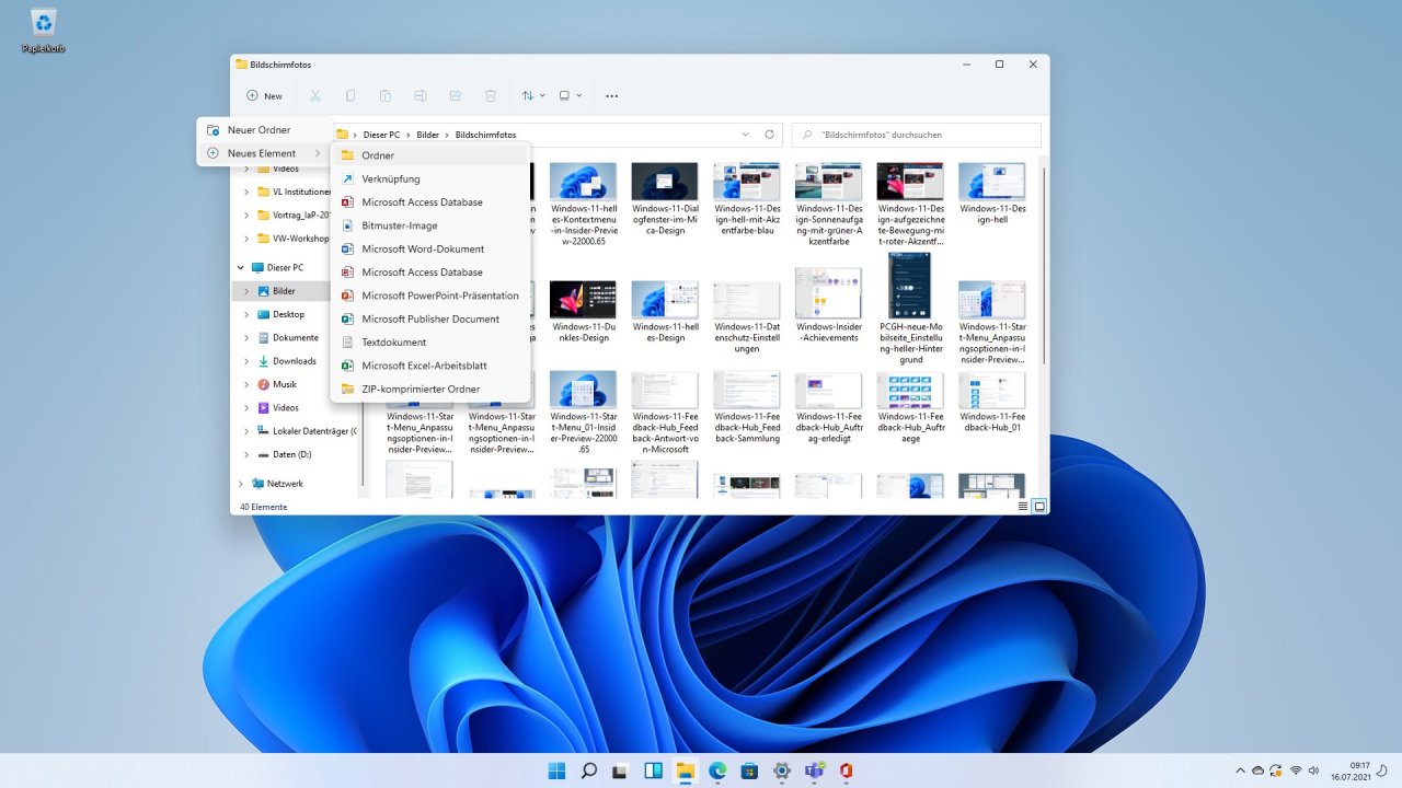 [16/07/2021] Windows 11 Menu Neuer Ordner in Insider Preview 22000.65