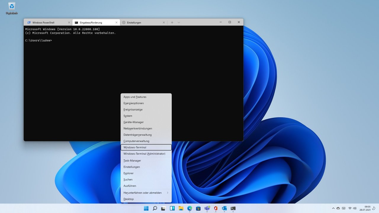 [28/07/2021] Windows 11 Windows Terminal mit Powershell und Eingabeaufforderung.