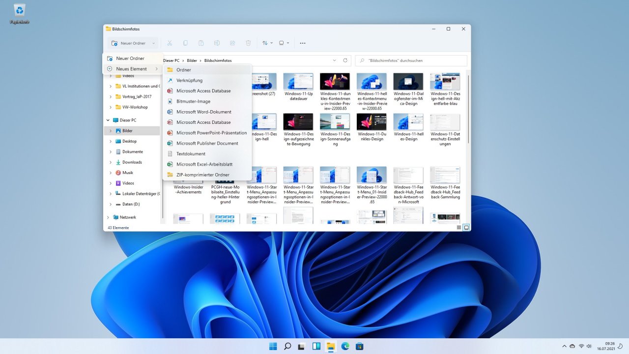 [16/07/2021] Windows 11 neues Menu Neuer Ordner in Insider Preview 22000.71