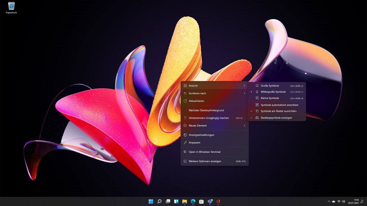 [20/07/2021] Windows 11 neues dunkles Kontextmenu am Desktop