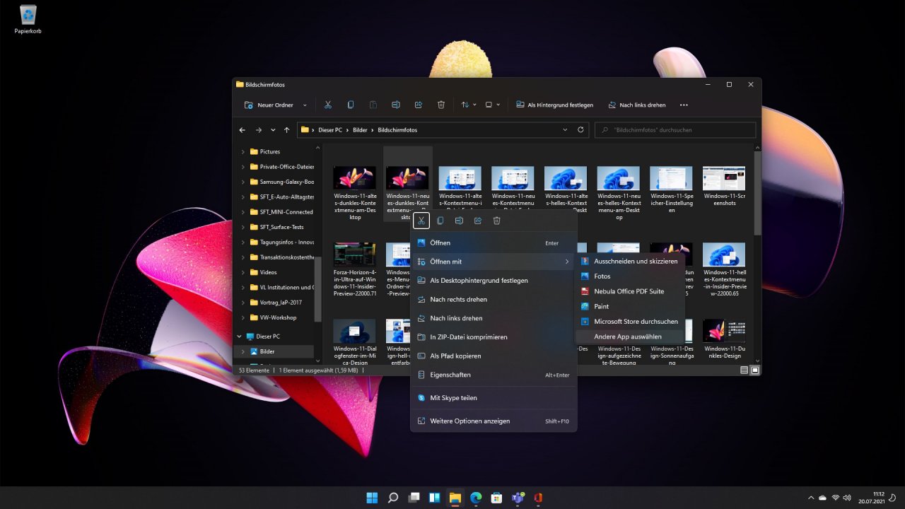 Windows 11 neues dunkles Kontextmenu im Datei Explorer