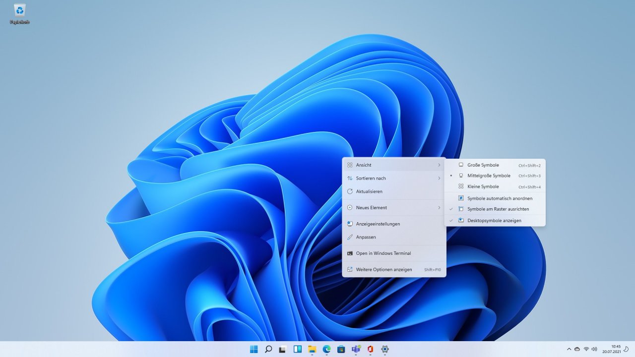 [20/07/2021] Windows 11 neues helles Kontextmenu am Desktop
