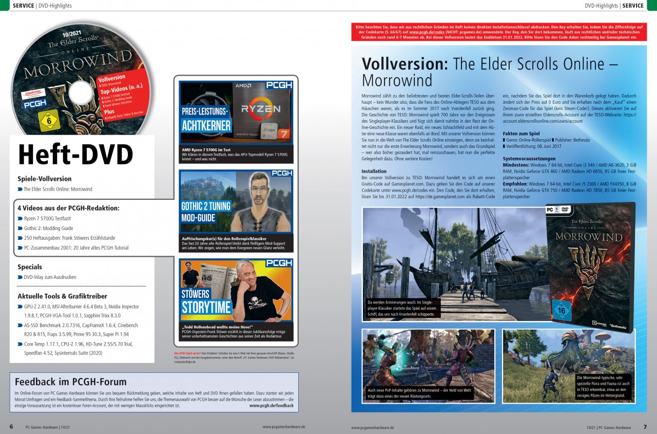 [25/08/2021] Bei unserer Vollversion zu TESO: Morrowind handelt es sich um einen Gratis-Code auf Gamesplanet.com. Dazu geben Sie den Code auf unserer Codekarte unter www.pcgh.de/codes ein.
