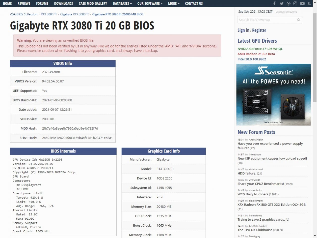 [08/09/2021] Gigabyte Geforce RTX 3080 Ti 20GB Gaming OC: Fast 100 MH/s in ETH-Mining (3)