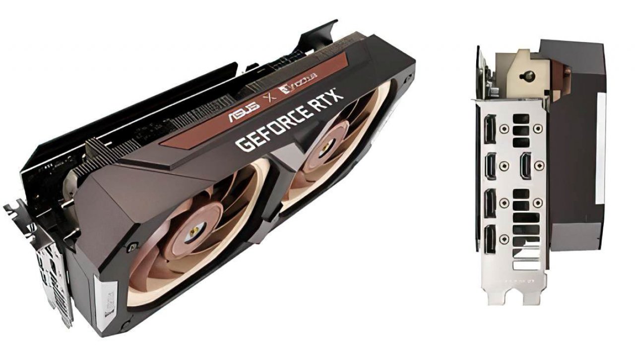 [30/09/2021] Die Asus RTX 3070 mit Noctua-Kühler setzt auf Lüfter in den typischen Noctua-Farben. Auch durch die Beschriftung des Kühlers wird auf die Kooperation der beiden Unternehmen hingewiesen.