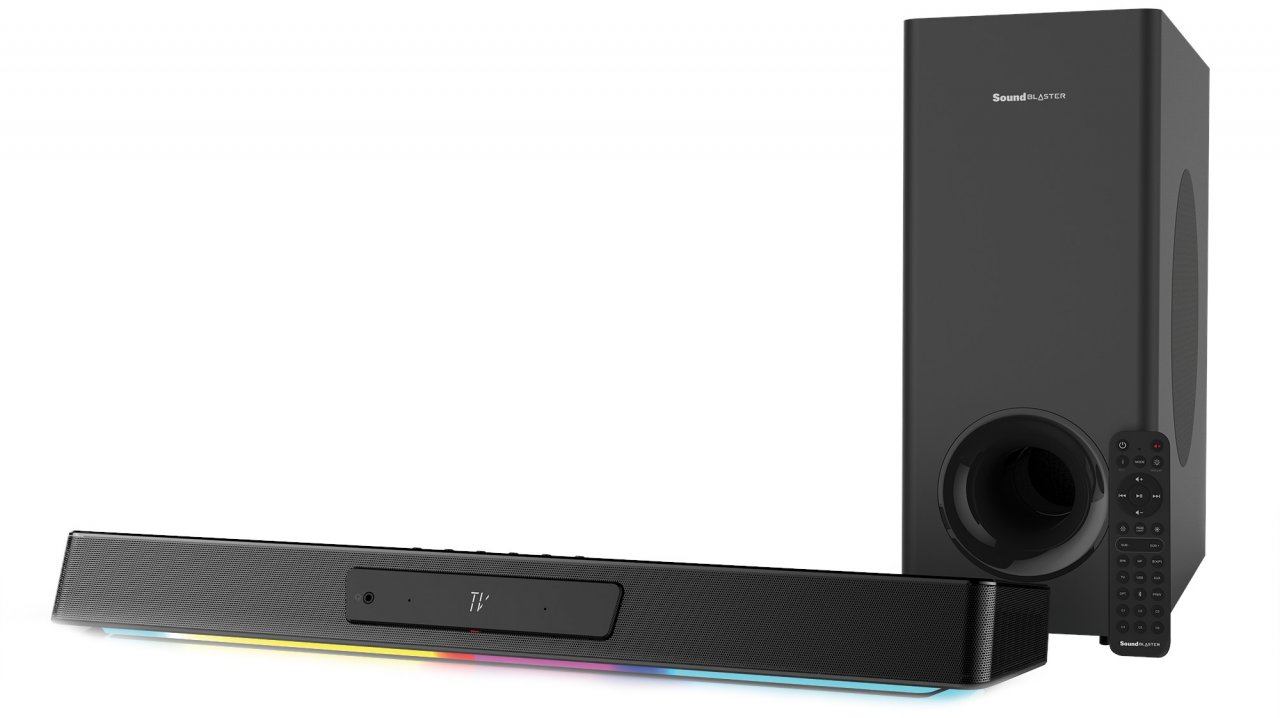 [23/09/2021] Das Sound BlasterX Katana V2 besteht aus einer Soundbar und einem Subwoofer.