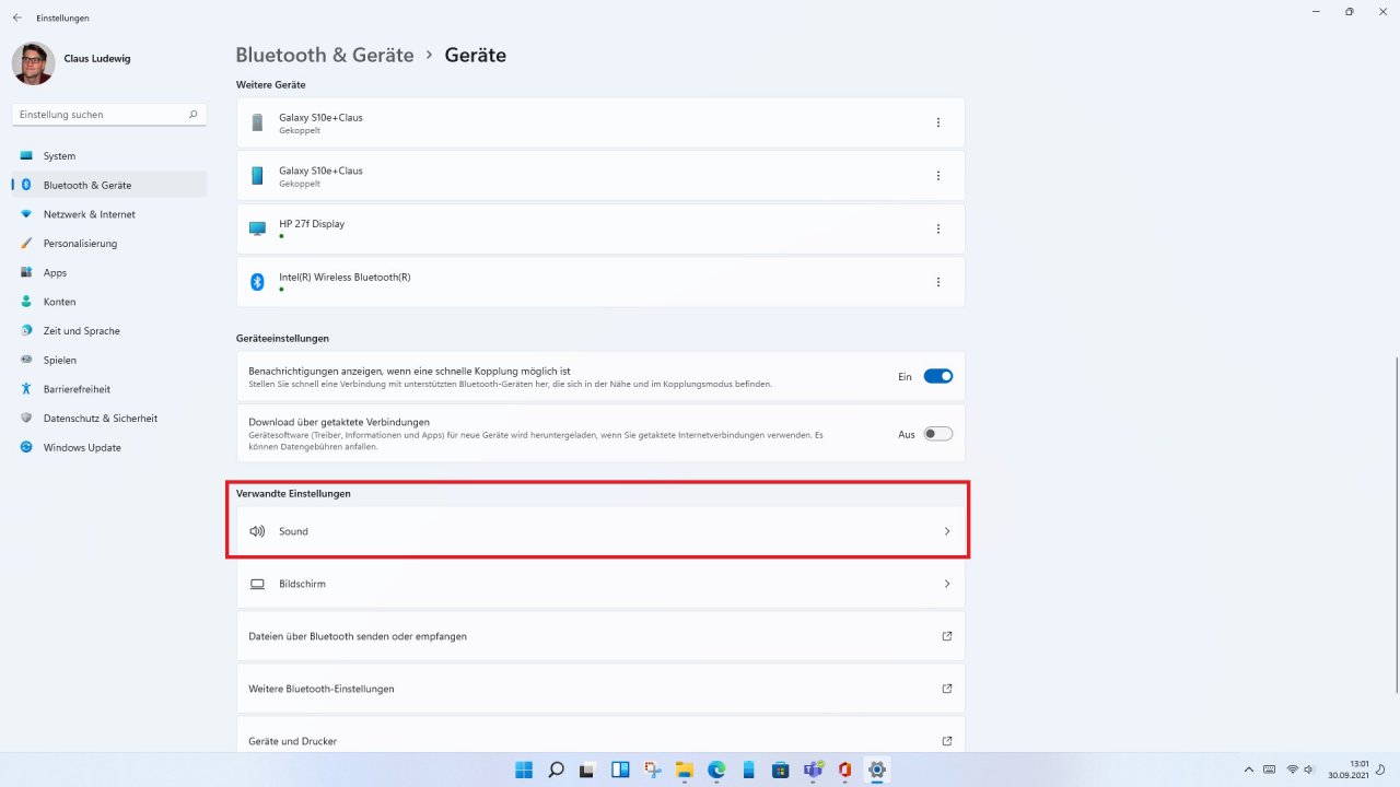 [30/09/2021] Windows 11 Link zu Sound Einstellungen