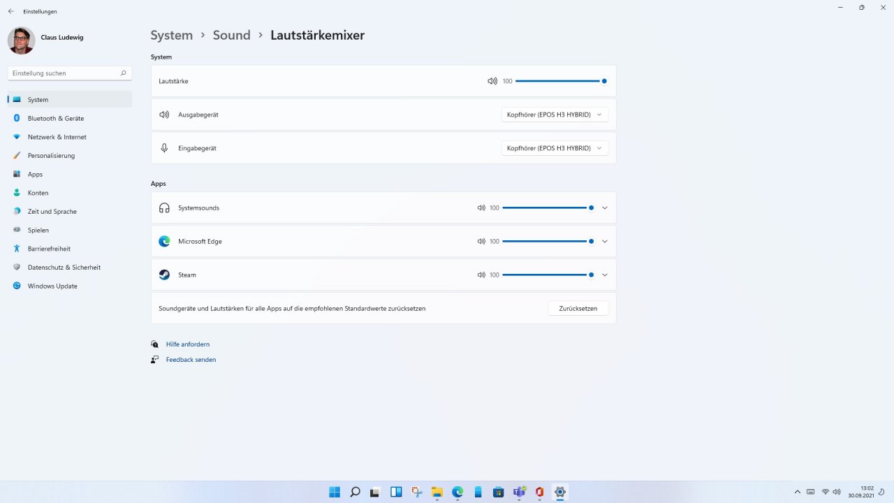 [30/09/2021] Windows 11 Sound Einstellungen für verschiedene Apps im Lautstärkemixer