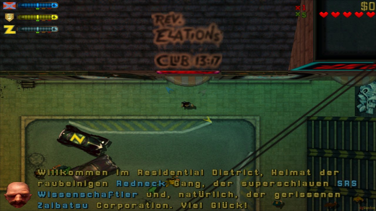 Ein gezogenes Bild sieht gewöhnungsbedürftig aus. Windows 11 scheint zudem die Tendenz zu haben, GTA 2 direkt auf ein Breitbildformat ziehen zu wollen. Mit einer 4:3-Desktop-Auflösung könnte man dem temporär entgegenwirken.