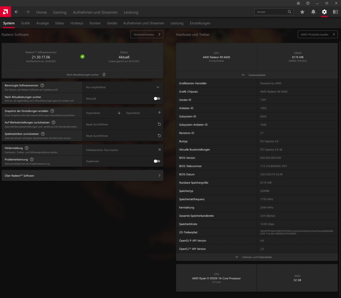 [10/10/2021] AMD Radeon RX 6600 Radeon Software Hardware Details