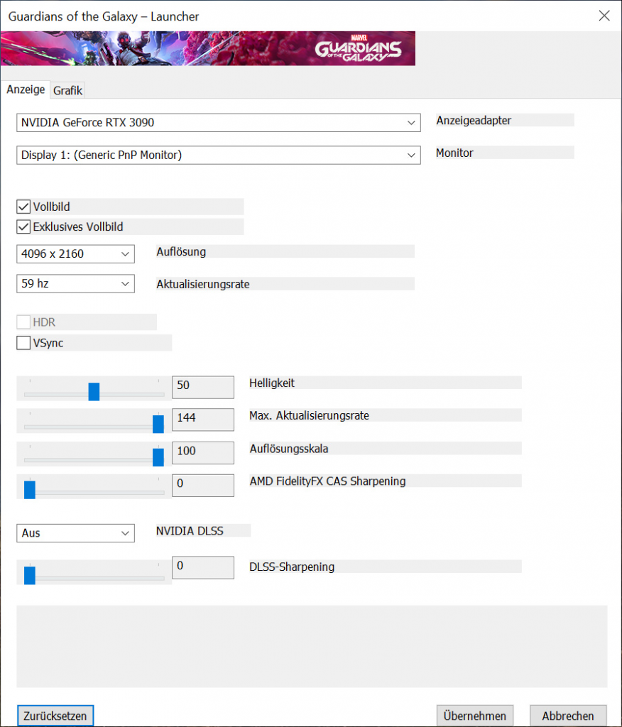 Marvel s Guardians of the Galaxy Settings Launcher