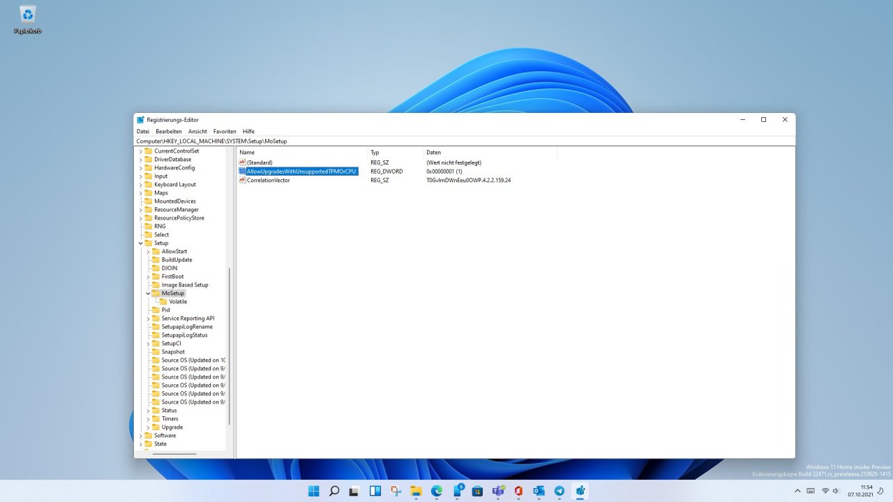 [07/10/2021] Windows 11 via Registrierungs-Editor auf Windows 10 PC installieren