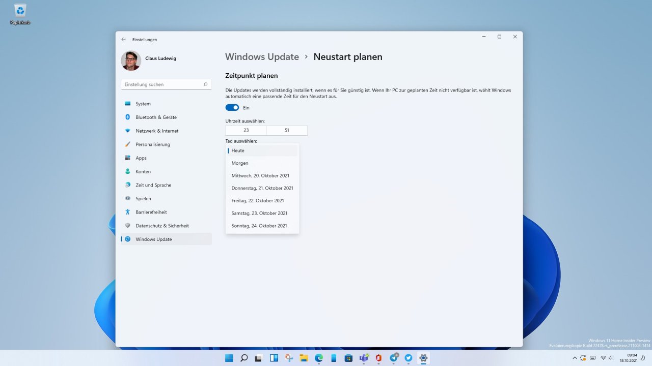 [18/10/2021] Windows Update in Windows 11 mit geplantem Neustart 02
