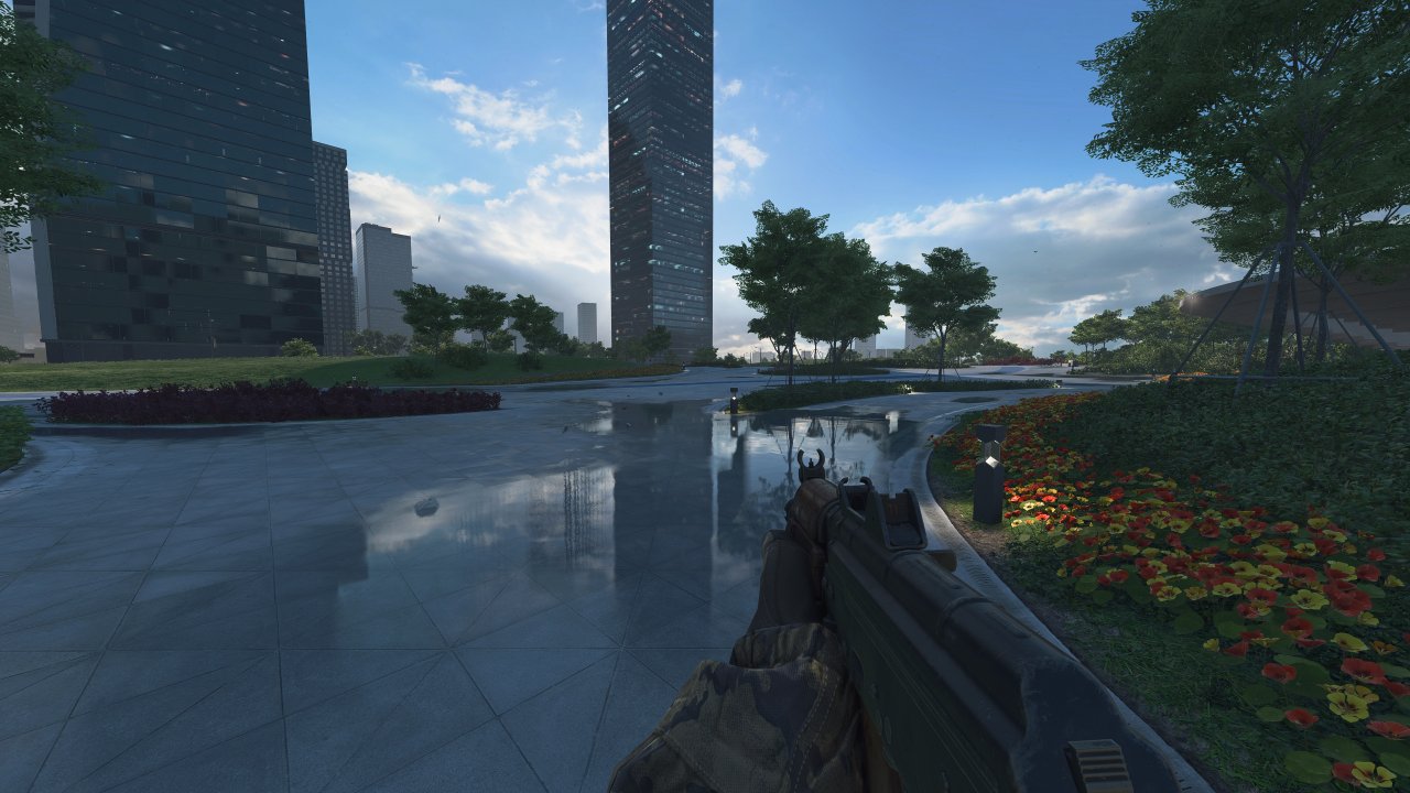 [22/11/2021] Battlefield 2042 - Screen Space Reflections mit störenden Artefakten (Noise, starkes temporales Ghosting, Ausblenden bei Verdeckung, in diesem Fall durch die umherwehenden Blätter)