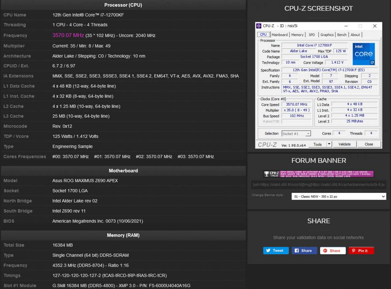[05/11/2021] DDR5-8705 (127-120-120-120 2T) validiert via CPU-Z