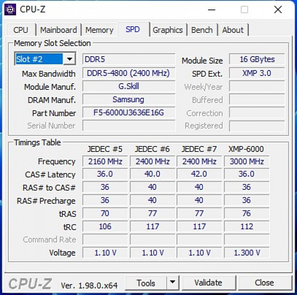G.Skill Trident Z5 RGB F5-6000U3636E16GX2-TZ5RS: SPD-EEPROM via CPU-Z