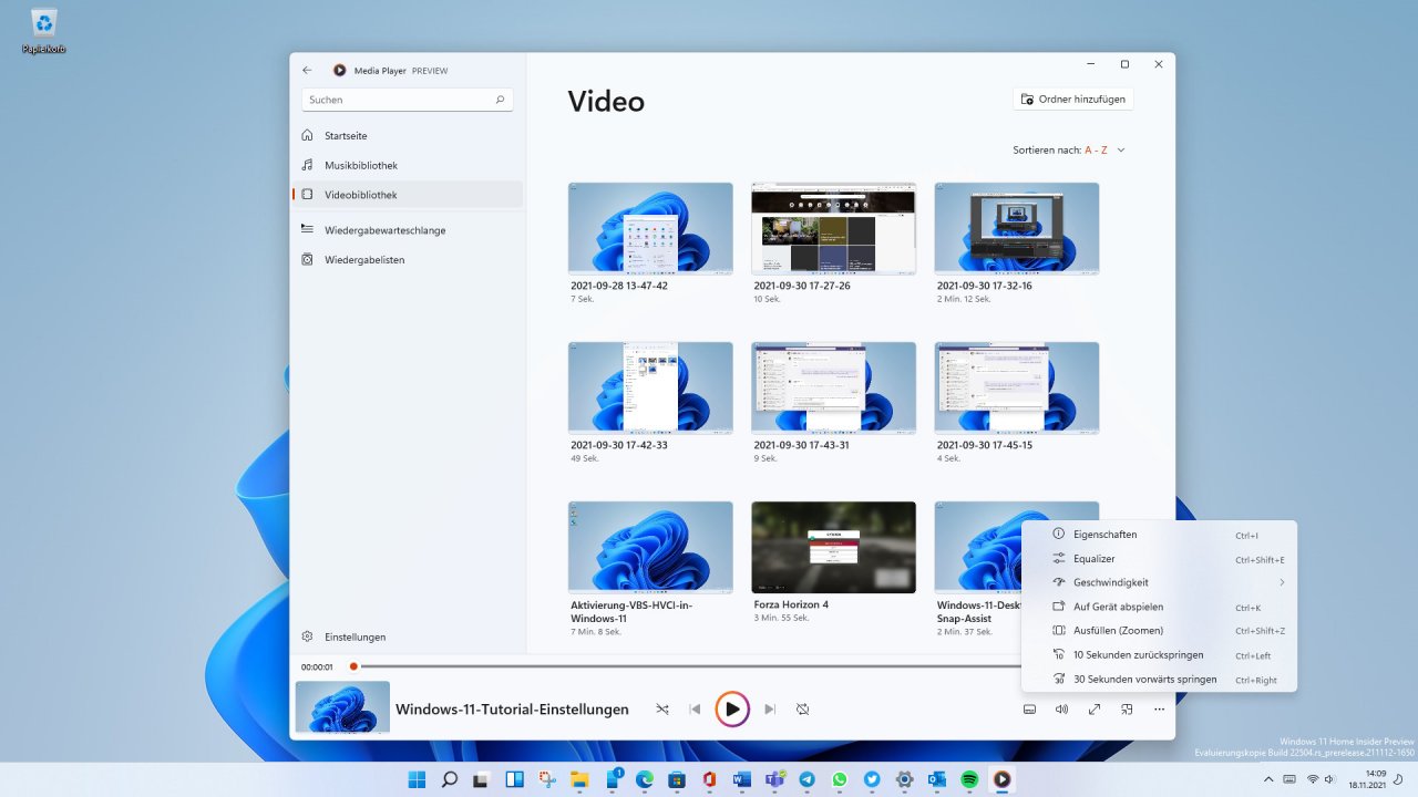 [18/11/2021] Abspielfunktionen im Media Player.