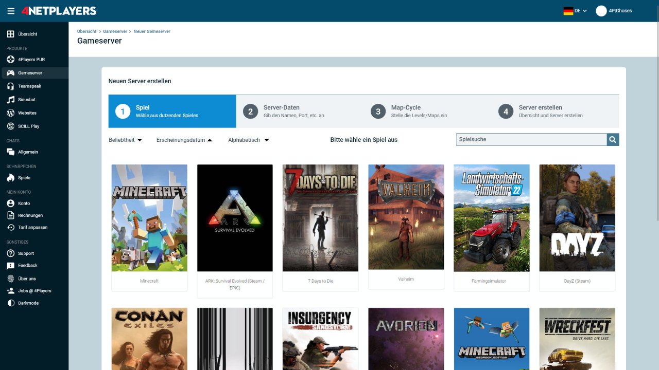 [22/11/2021] Im übersichtlichen Web-Interface kann man jederzeit problemlos das Spiel wechseln oder seine individuellen Regeln festlegen.