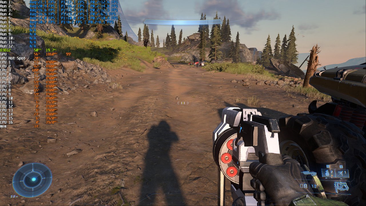 [09/12/2021] Halo Infinite auf Geforce GTX 1060 6GB: Mittels Dynamic Resolution sind Bildraten jenseits der 30 Fps möglich - hübsch ist das Spiel dann aber nicht mehr.