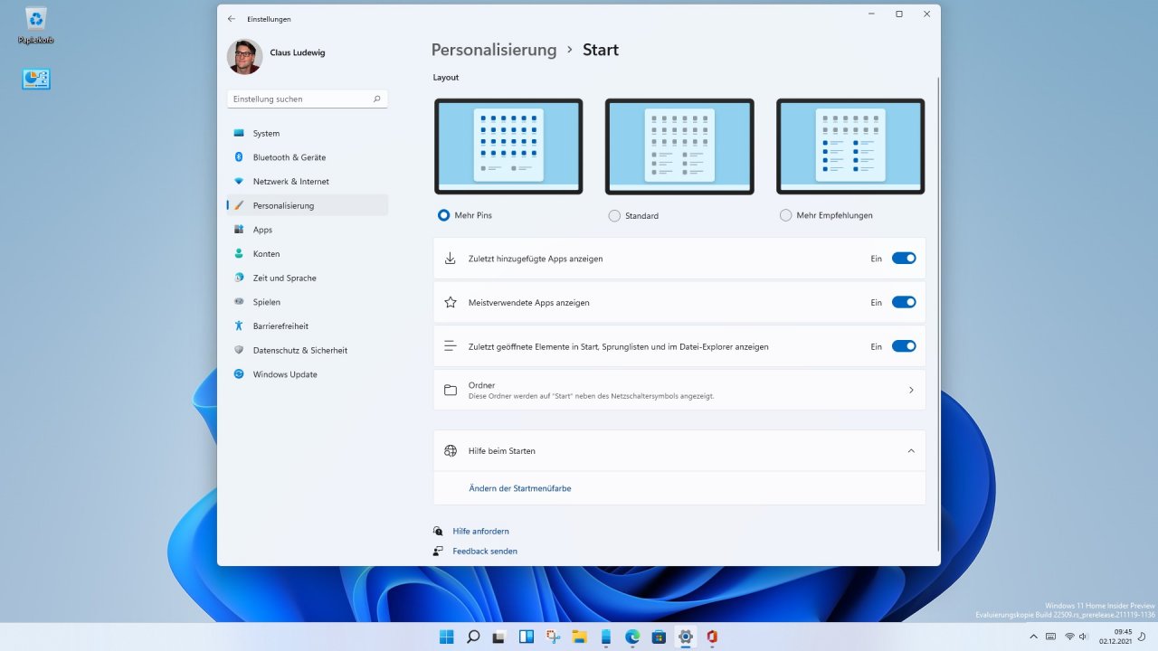 [02/12/2021] Update für Windows 11: Startmenü wird bald individueller (1)