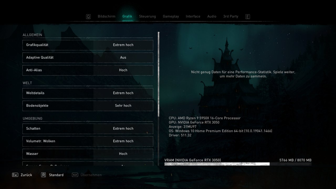 AC Valhalla mit RTX 3050: 8 GiB is enough for gaming.