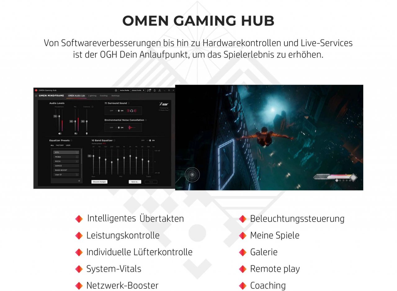 [31/01/2022] Zusatzsoftware von HP: Das OMEN Gaming Hub mit zentralen Tools und Einstellungsmöglichkeiten für den Alltag des Komplett-Rechners.