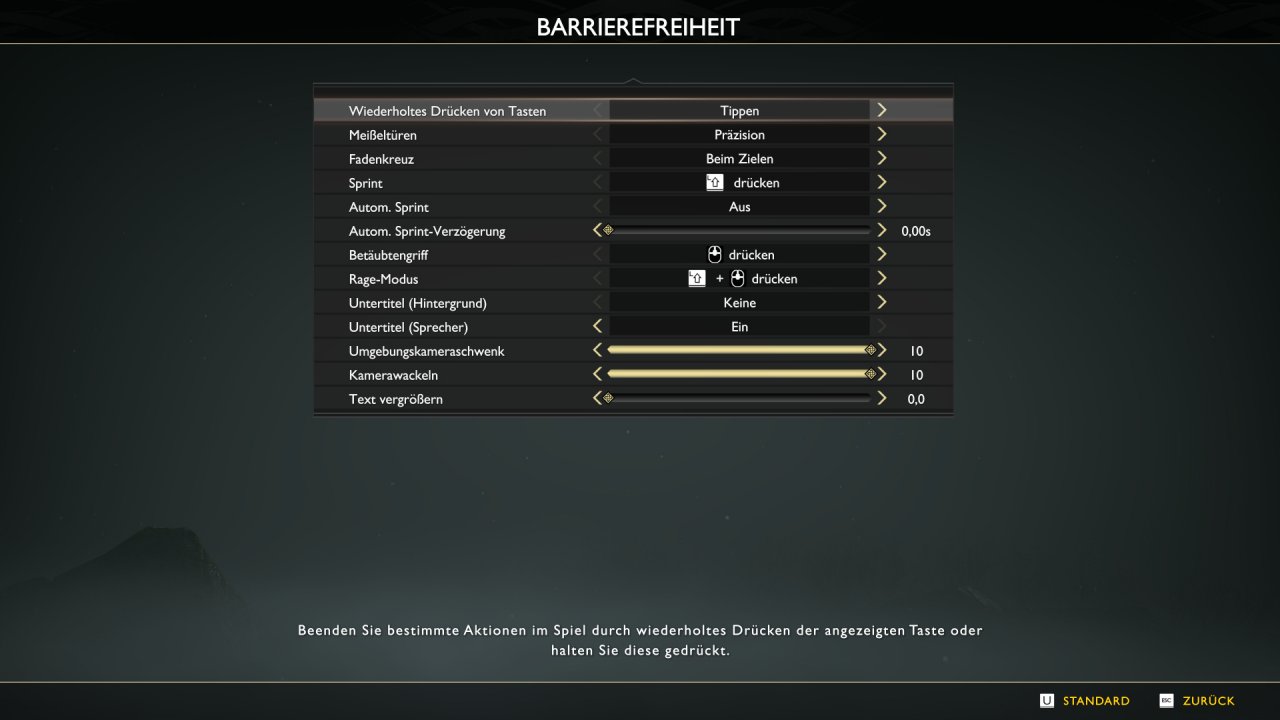God of War - Menü - Barrierefreiheit