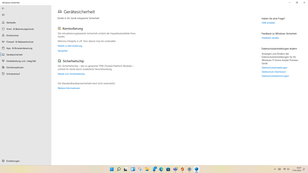 [17/01/2022] Microsoft Defender Kernisolierung