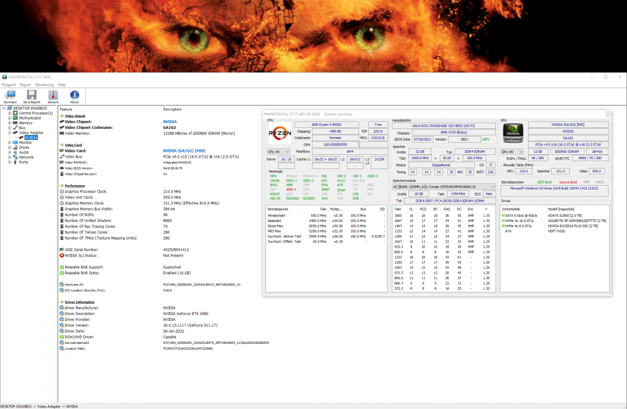 [13/01/2022] Nvidia Geforce RTX 3080 12GB: HW-Info-Overview
