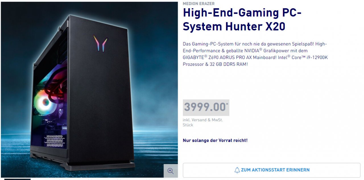 [11/02/2022] Neuer Aldi-PC: Hunter X20 mit Geforce RTX 3090 und i9-12900K wird teuer