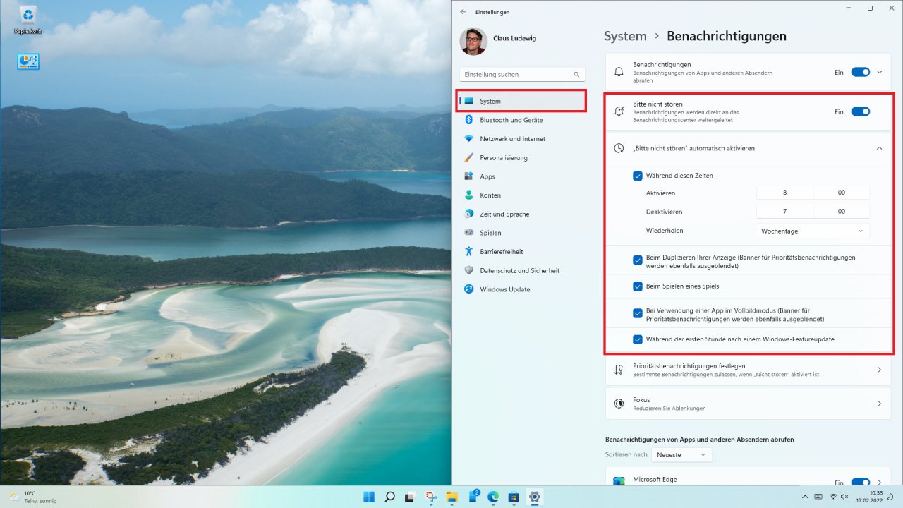 [17/02/2022] Bitte nicht stören aktivieren in Windows 11 Insider Preview 22557