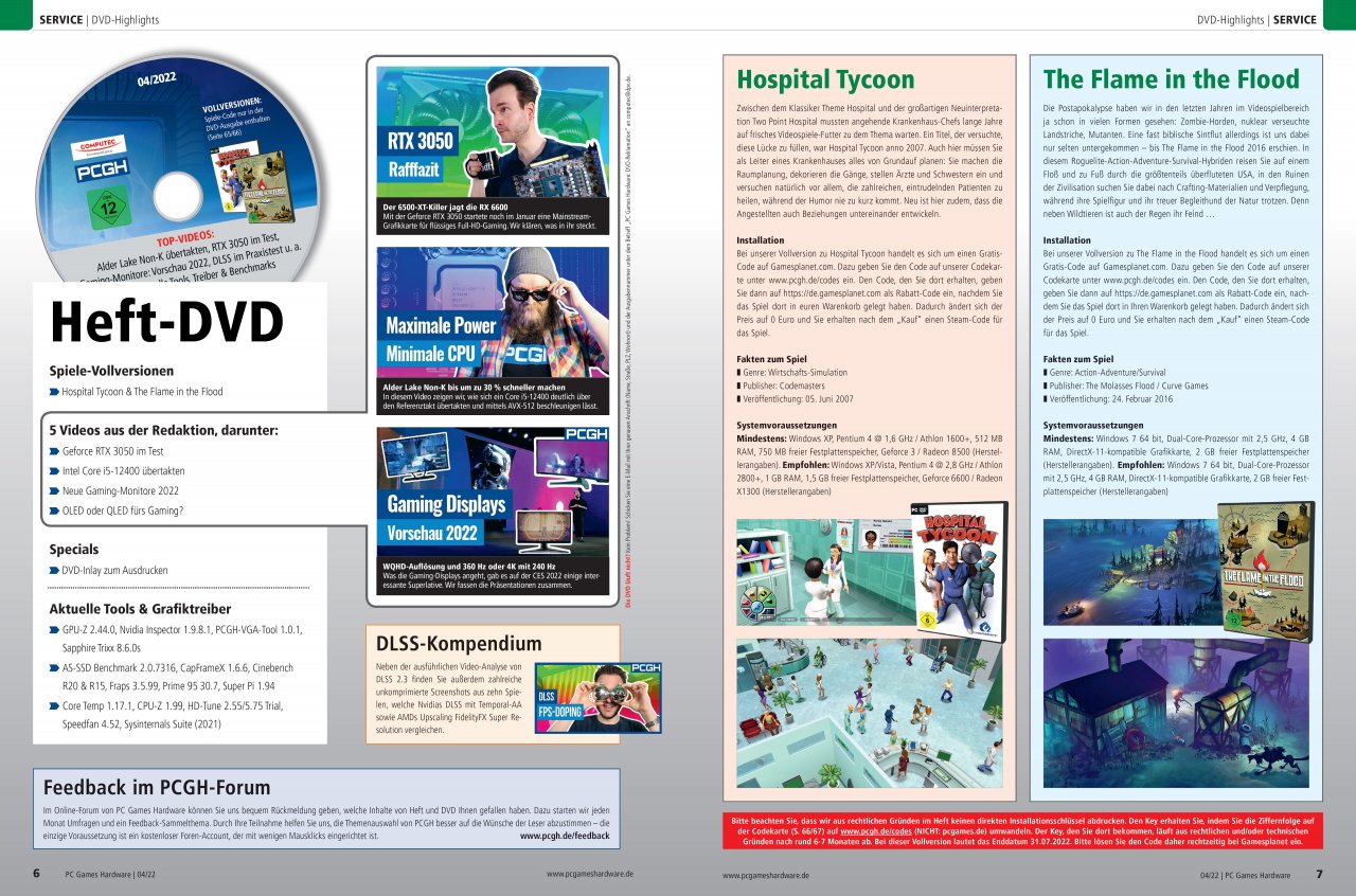 [23/02/2022] Diesmal bei der DVD-Version neben Videos und Begleitmaterial beiliegend: zwei Vollversionen – Hospital Tycoon und The Flame in the Flood.