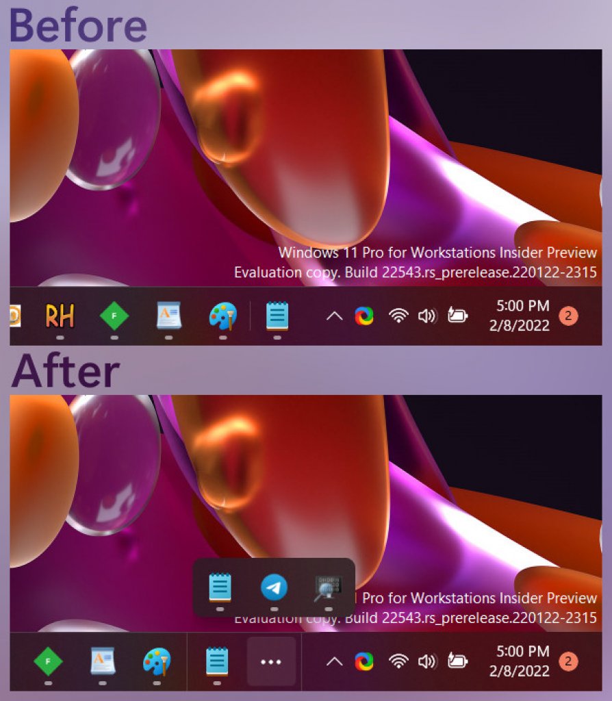 [09/02/2022] Neue Taskleiste mit Overflow-Menu und ohne Gruppierung von Elementen in Windows 11