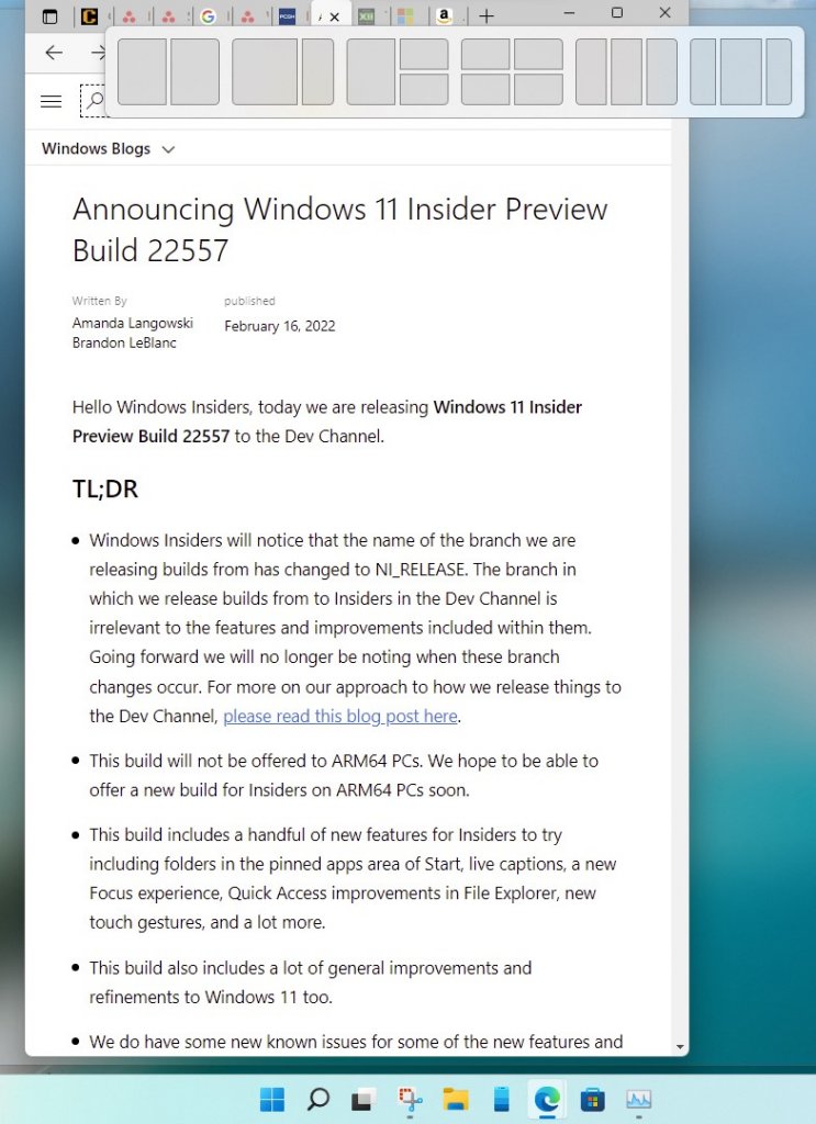 [17/02/2022] Neuer Snap Assist in Windows 11 Insider Preview 22557