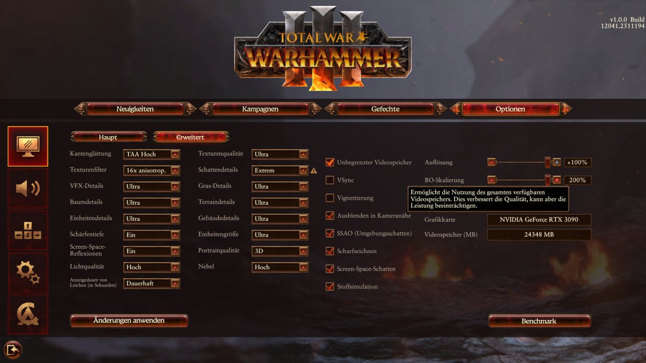 STotal War Warhammer 3 - Menü - Grafikeinstellungen, erweitert